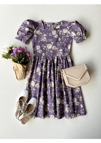 Mor Güllü Anne-Kız Çocuk Elbise Kombin (Tekli Satılmaktadır) modelleri