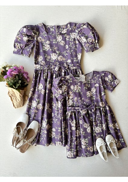 Mor Güllü Anne-Kız Çocuk Elbise Kombin (Tekli Satılmaktadır) fırsatları