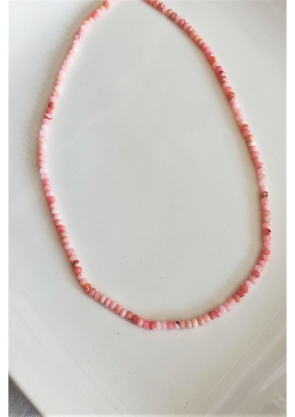 3 mm Pembe Opal Minimalist Doğal Taş Kolye