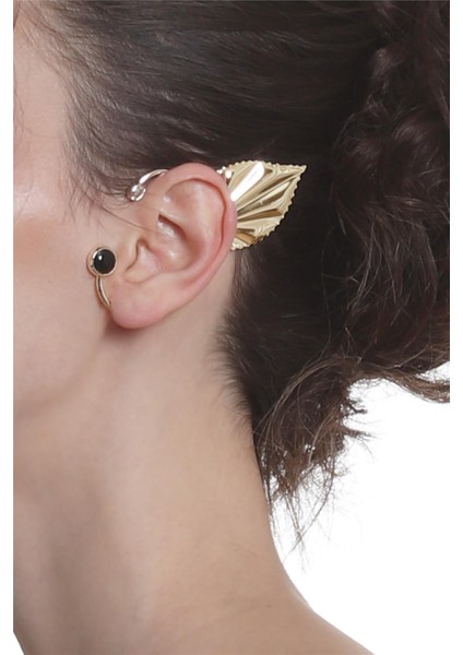 Kadın Altın Renk Lak Kaplama Taşlı Yaprak Stilizesi Sol Kulak Earcuff & Kıkırdak Küpe fiyatları