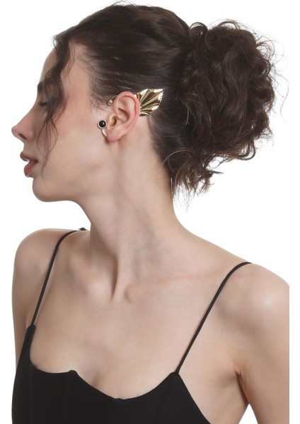 Kadın Altın Renk Lak Kaplama Taşlı Yaprak Stilizesi Sol Kulak Earcuff & Kıkırdak Küpe fırsatları