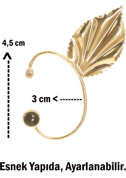 Kadın Altın Renk Lak Kaplama Taşlı Yaprak Stilizesi Sol Kulak Earcuff & Kıkırdak Küpe indirimleri