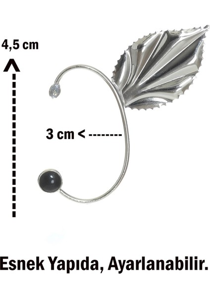 Kadın Gümüş Renk Lak Kaplama Taşlı Yaprak Stilizesi Sol Kulak Earcuff & Kıkırdak Küpe