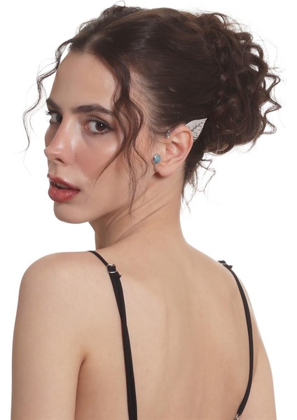 Kadın Gümüş Renk Lak Kaplama Taşlı Dokulu Yaprak Stilizesi Sol Kulak Earcuff & Kıkırdak Küpe modelleri