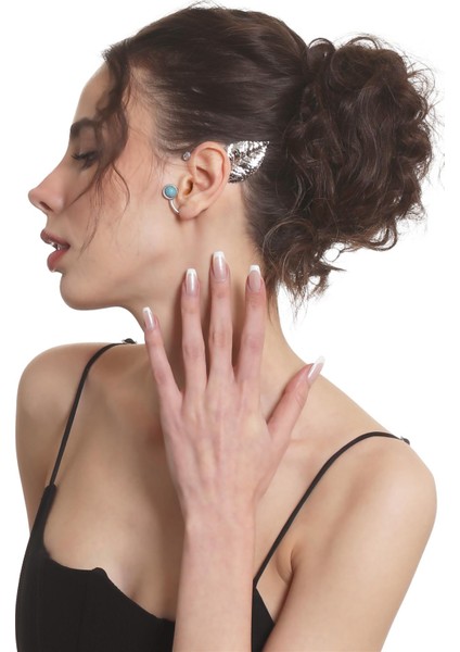 Kadın Gümüş Renk Lak Kaplama Taşlı Dokulu Yaprak Stilizesi Sol Kulak Earcuff & Kıkırdak Küpe fırsatları