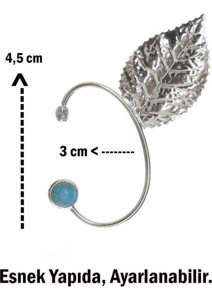 Kadın Gümüş Renk Lak Kaplama Taşlı Dokulu Yaprak Stilizesi Sol Kulak Earcuff & Kıkırdak Küpe indirimleri