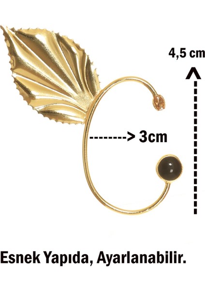 Kadın Altın Renk Lak Kaplama Taşlı Yaprak Stilizesi Sağ Kulak Earcuff & Kıkırdak Küpe