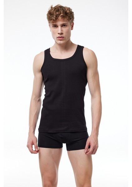 Erkek Siyah 3 Lü Paket %100 Pamuk Ribana Atlet 3M034-E modelleri