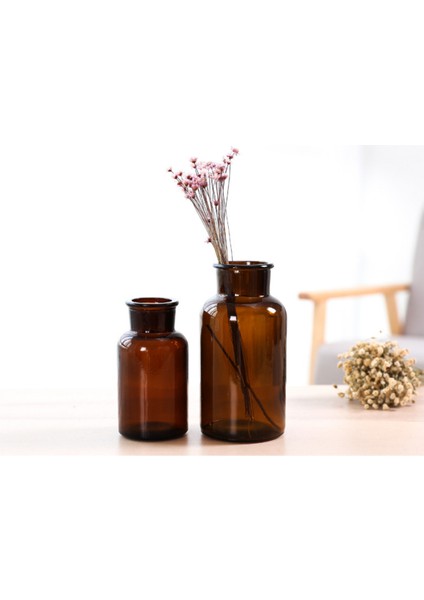 2'li Set Amber Yazısız Cam Vazo - 500 ml - 250 ml