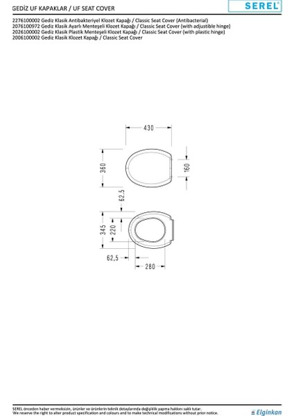 Basic Kanalsız 52 cm Klozet+Serel Gediz Durolast Klozet Kapağı (0426ODS110H+2276100002)