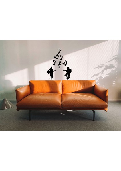 Gitar Çalan Bayanlar Nota Müzik Temalı Duvar Dekoru Ahşap Mdf