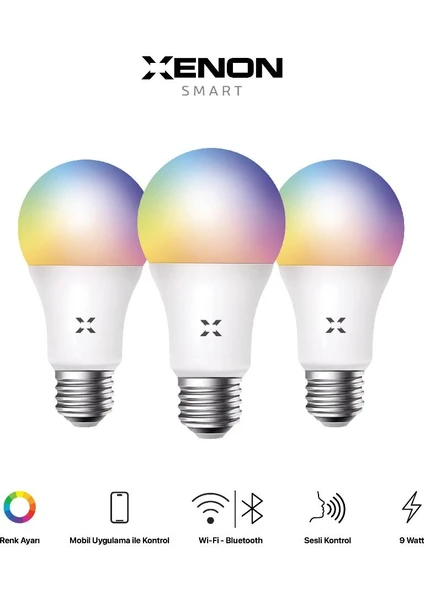 Xenon Smart Wi-Fi LED Akıllı RGB Ampul (3 adet)