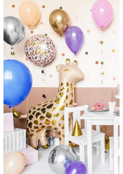 Büyük Zürafa Folyo Balon Vizon Gold Detaylı Zürafa Balon 118 cm fiyatları