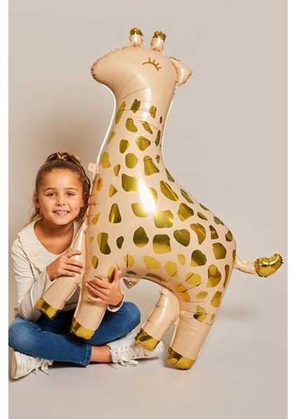 Büyük Zürafa Folyo Balon Vizon Gold Detaylı Zürafa Balon 118 cm modelleri