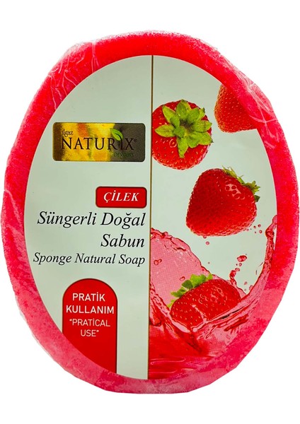 Doğal Strawberry Soap Peeling Etkili Cilt Arındırıcı Natural Çilek Süngerli Sabun 150 gr