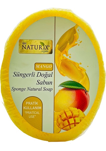 Doğal Sponge Mango Soap Peeling Etkili Nemlendirici Natural Mango Süngerli Sabun 150 gr