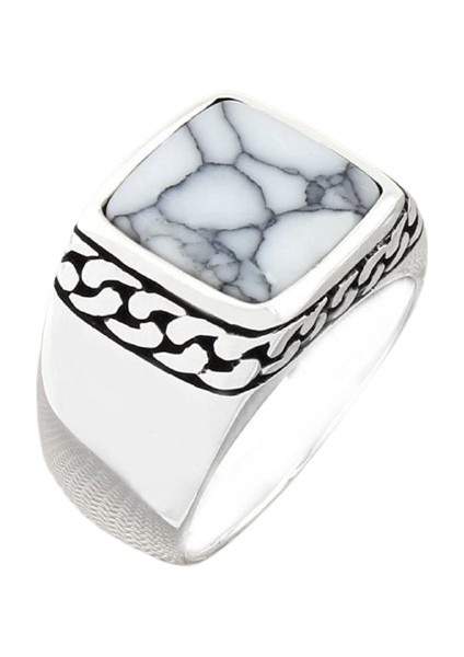 Erkek Yüzük Gümüş 925 Ayar Beyaz Taşlı