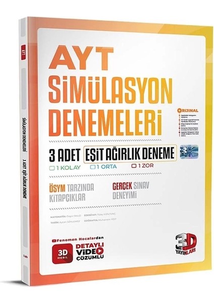 AYT Tüm Dersler Eşit Ağırlık Simülasyon 3 Deneme Sınavı