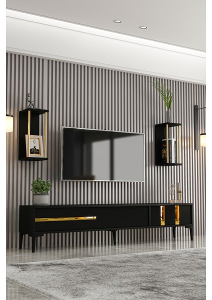 Lükens Tv Ünitesi Siyah Gold 180 cm
