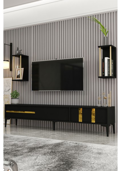 Lükens Tv Ünitesi Siyah Gold 180 cm