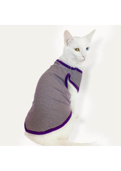 Purple Stripe Atlet Kedi Kıyafeti Kedi Elbisesi L