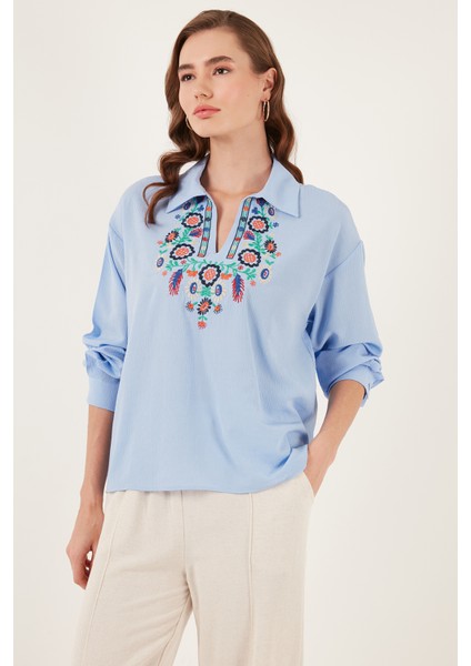 Pamuklu Regular Fit Nakış Işlemeli Bluz Kadın Bluz 611BZ0181
