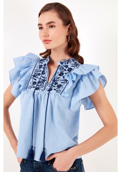 Pamuklu Regular Fit Nakış Işlemeli Bluz Kadın Bluz 611BZ0253