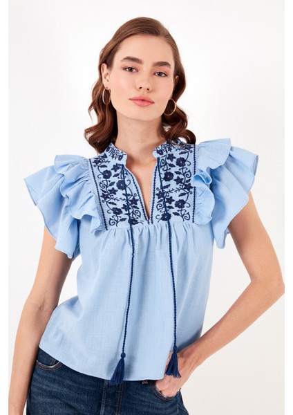 Pamuklu Regular Fit Nakış Işlemeli Bluz Kadın Bluz 611BZ0253