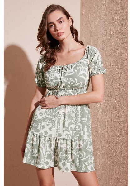 Desenli Slim Fit Önden Bağlamalı Mini Elbise Kadın Elbise 5865728 fiyatları