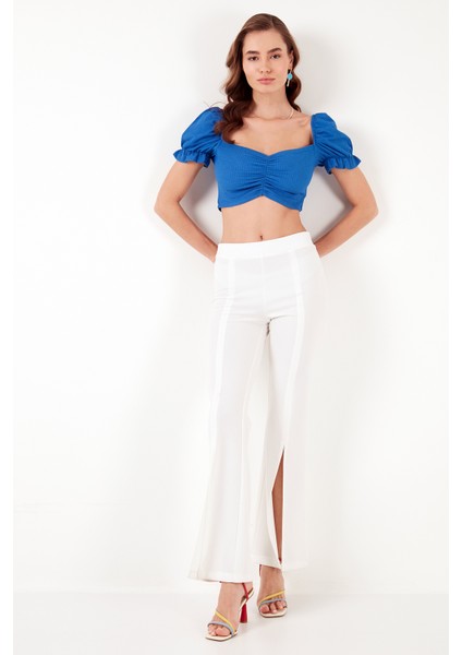 Slim Fit Büzgü Detaylı Kalp Yaka Crop Bluz Kadın Bluz 5865601