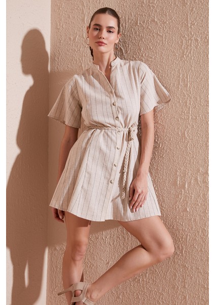 Pamuklu Çizgili Regular Fit Mini Elbise Kadın Elbise 611El377 fiyatları