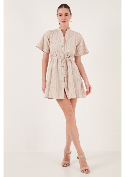 Pamuklu Çizgili Regular Fit Mini Elbise Kadın Elbise 611El377 modelleri