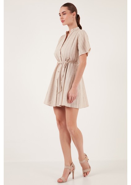 Pamuklu Çizgili Regular Fit Mini Elbise Kadın Elbise 611El377 fırsatları