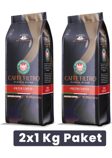 Caffe Filtro Clasico Blend Klasik Filtre Kahve (ÇEKİRDEK VEYA ÖĞÜTÜLMÜŞ) 2X1 Kg Paket