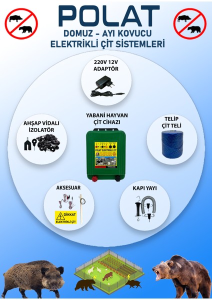 POLAT 220V ADAPTÖRLÜ EKO 1000 Metre (10-15 DÖNÜM) Elektrikli Çit