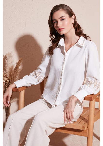 Regular Fit Nakış Işlemeli Gömlek Kadın Gömlek 611GO0201