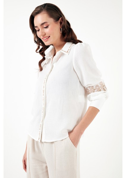 Regular Fit Nakış Işlemeli Gömlek Kadın Gömlek 611GO0201 fiyatları