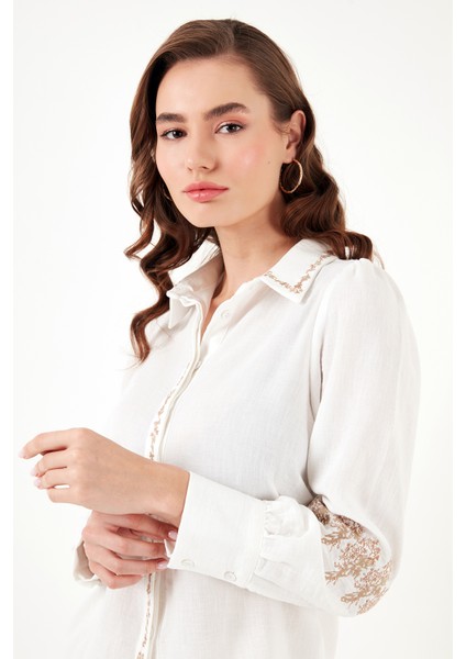 Regular Fit Nakış Işlemeli Gömlek Kadın Gömlek 611GO0201 fırsatları