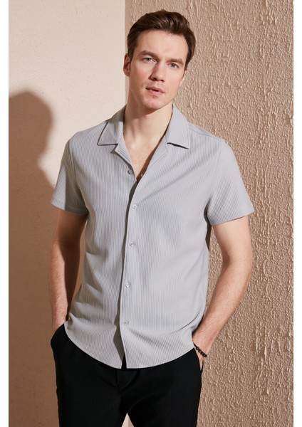 Apaş Yaka Kısa Kollu Regular Fit Gömlek Erkek Gömlek Cf24S115882