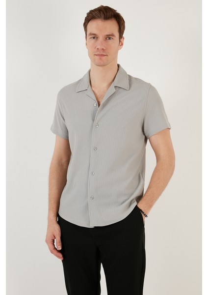 Apaş Yaka Kısa Kollu Regular Fit Gömlek Erkek Gömlek Cf24S115882