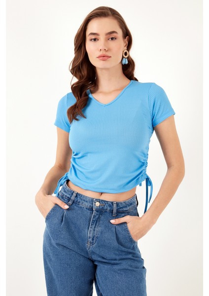 Slim Fit V Yaka Yanları Büzülebilir Bluz Kadın Bluz 5864011 fiyatları