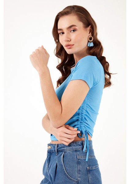 Slim Fit V Yaka Yanları Büzülebilir Bluz Kadın Bluz 5864011 fırsatları