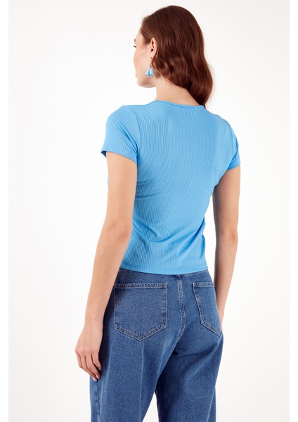 Slim Fit V Yaka Yanları Büzülebilir Bluz Kadın Bluz 5864011 indirimleri