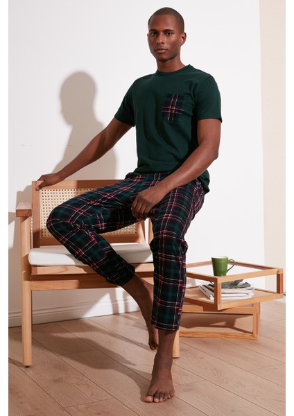 Ekoseli Pamuklu Regular Fit Kısa Kollu Pijama Takımı Erkek Pijama Takımı 6572002