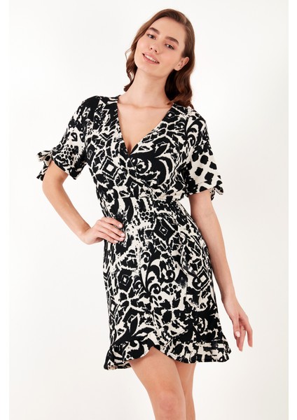 Desenli Regular Fit Kruvaze Yaka Mini Elbise Kadın Elbise 5865725 modelleri