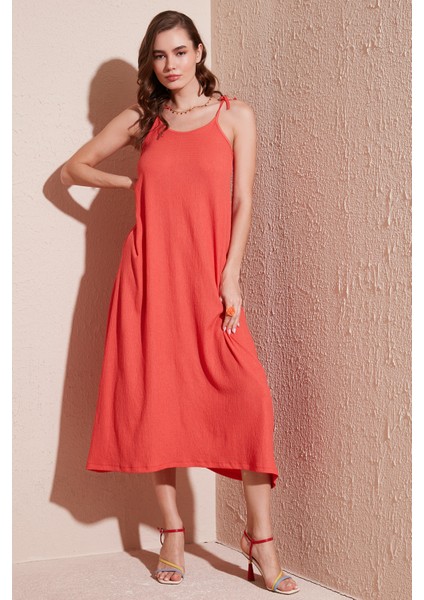 Regular Fit Ip Askılı Uzun Elbise Kadın Elbise 5865732