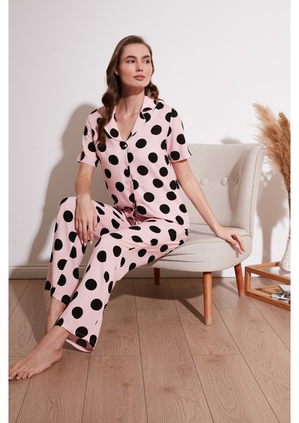 Rahat Kesim Bol Paça Mono Yaka Kısa Kollu Pijama Takımı Bayan Pijama Takımı 6110290
