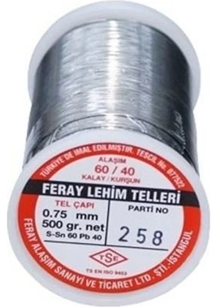 Feray 1.2 mm / 500 Gram Feray Lehim Teli 60 Kalay 40 Kurşun 60/40 - 5 Kanal Pastalı Flux Lı Lehim