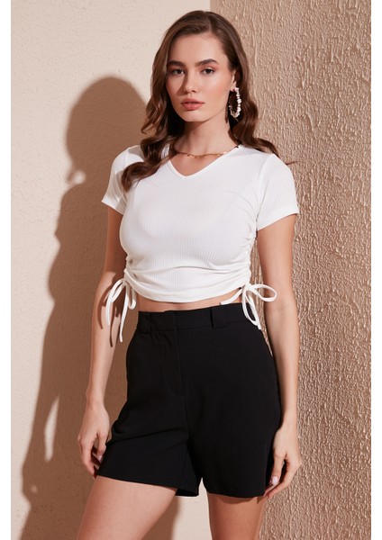 Slim Fit V Yaka Yanları Büzülebilir Bluz Kadın Bluz 5864011 fiyatları