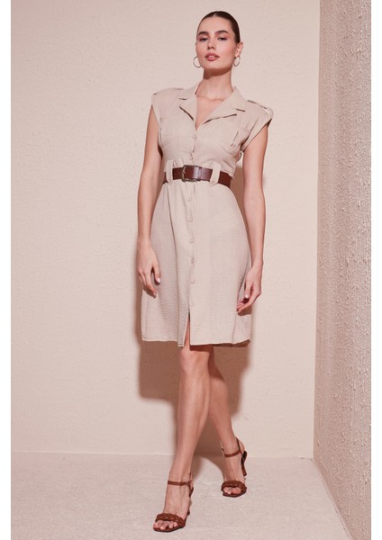 Regular Fit Kemerli V Yaka Elbise Kadın Elbise 611El364 fiyatları